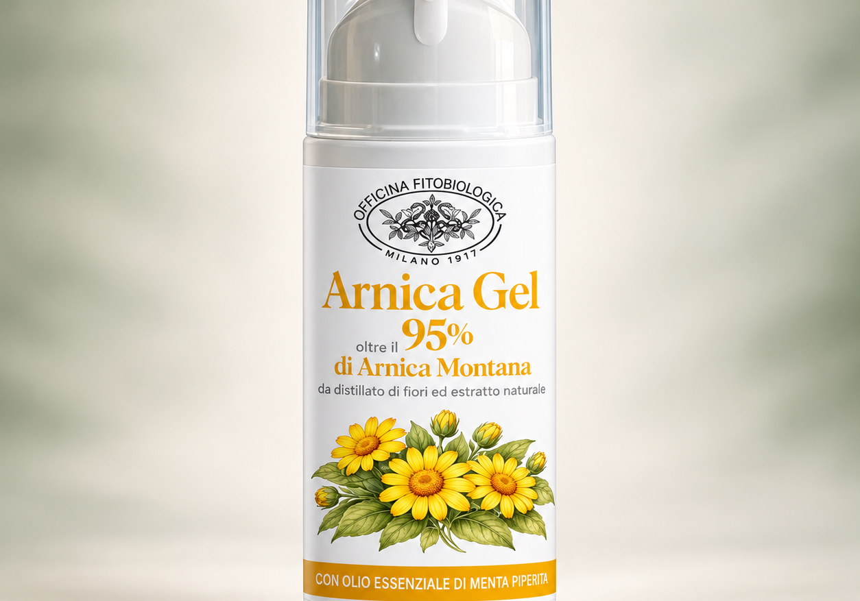 Arnica Gel Officina Fitobiologica – flacone su fondo avorio